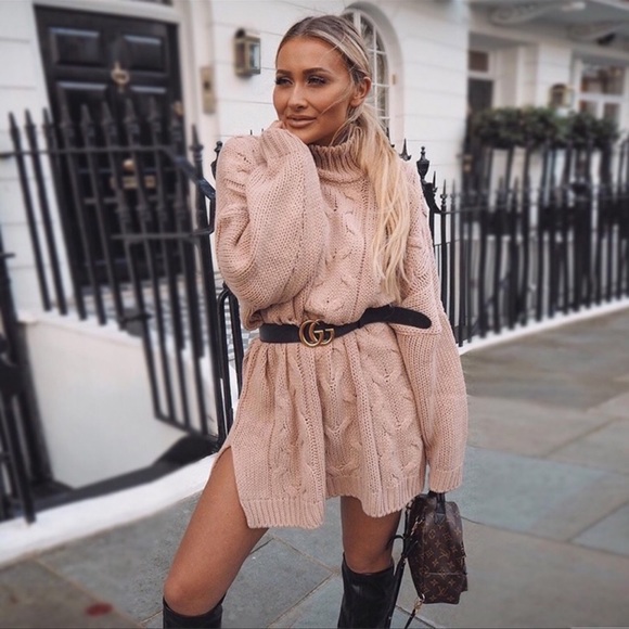 Gorgeous Braided Camel Knit Sweater Dress - Picture 2 of 3